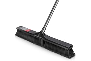 24" Push Broom, Heavy Duty Large Outdoor Brooms with Stiff Bristles, 55" Stainless Steel Long Handle, Wide Industrial Broom S