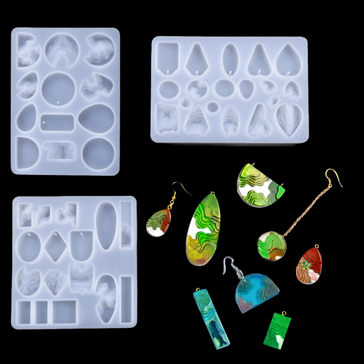 FineInno 3 Pcs Island Resin Moulds, Ocean Themed Pendant Silicone Moulds, Beach Necklace Mould with Hole, Epoxy Resin Moulds forJewellery Making Ornament DIY Craft