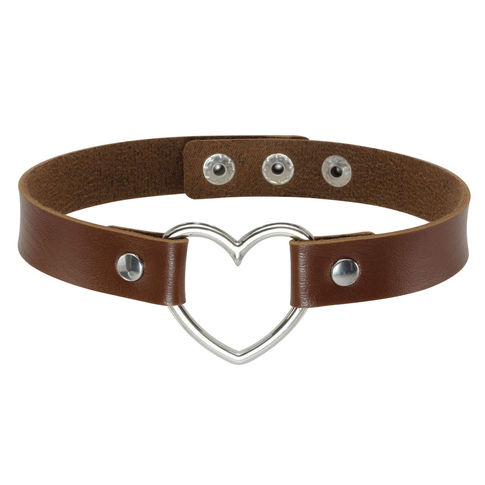 JJDreams Heart Gothic Choker Punk Rock Vintage Necklace Adjustable PU Leather Collar Necklace Goth Accessories for Women Men (I-Light brown, no rivet)