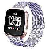 hooroor for Fitbit Versa Bands Women Men Small Large, Milanese Loop Stainless Steel Metal Sport Replacement Bracelet Strap with Magnet Lock Wristbands for Fitbit Versa Smart Watch (Lavender, Small)