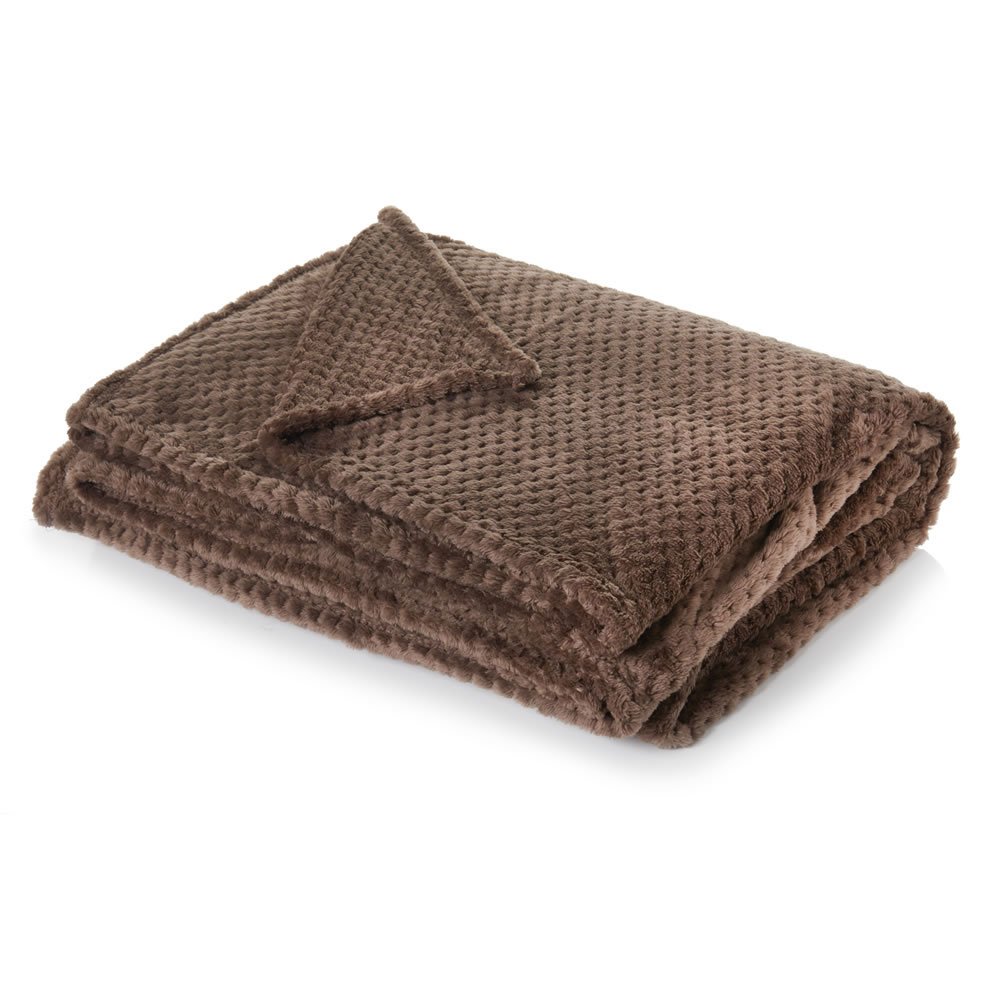 Dreamscene Throws for Sofas Fleece Blanket, Soft Cosy Warm Honeycomb Waffle Throw Blanket for Bed Settee Faux Fur Throws Fluffy Single Bed Throw, Chocolate Brown - 125 x 150cm