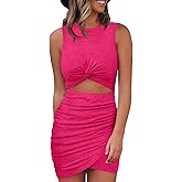 Acelitt Women's 2026 Summer Sleeveless Tank Dresses Cut Out Twist Bodycon Wrap Party Evening Mini Dress