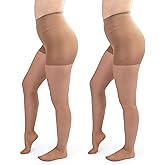 Silky Toes 2 Prs Control Top Pantyhose for Women, Run-Resistant Stockings with Tummy Control Honey Medium