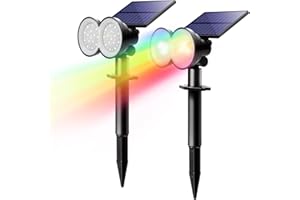K KASONIC - Solar Spot Lights Outdoor, Color Changing Waterproof LED Solar Landscape Spotlights, Wall & Ground Lights Dark Sensing Auto On/Off, Garden Lights for Yard Pathway Walkway, 2 Pack