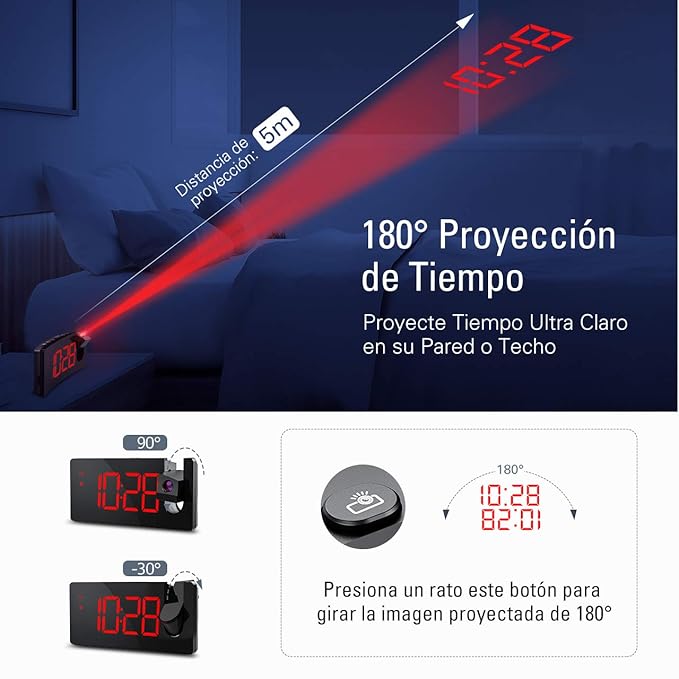 VERSIÓN SIMPLE,Despertador Proyector,Mpow Despertadores Digitales ...