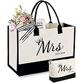 KDBDSYZB Mrs 2026 Bride Canvas Tote Bag, Gifts for Wedding BridalShower, mrs 2026 bag with Makeup Bag,Bachelorette Party, Bride to be Gifts, Miss to Mrs Bag,Christmas Personalized Bridesmaid Gift