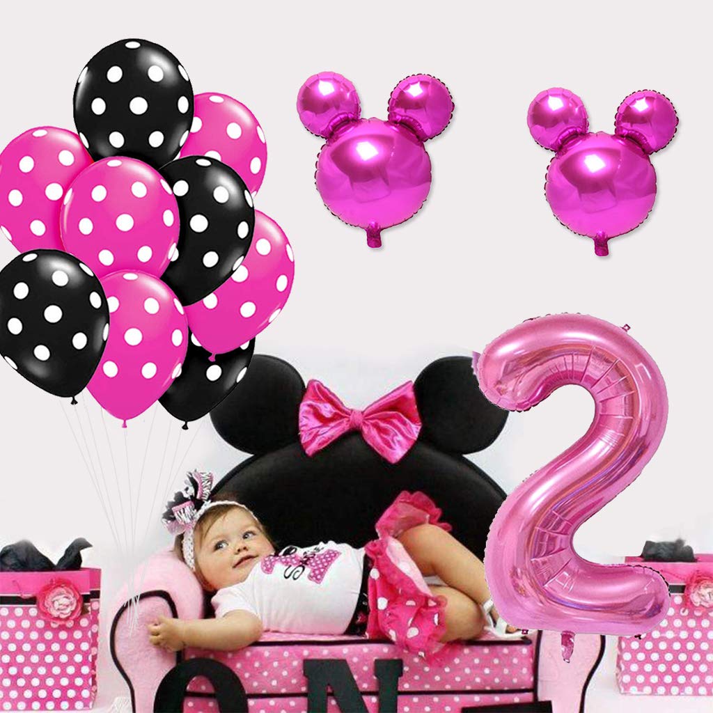 Decoracion Globos De Cumpleanos Minnie Rosa Numero 1 Globo De Papel De Aluminio Y Globo De Latex Negro Rosa Para Happy Birthday Ninos De 2 Ano Amycute 13 Pcs Mickey Fiesta De