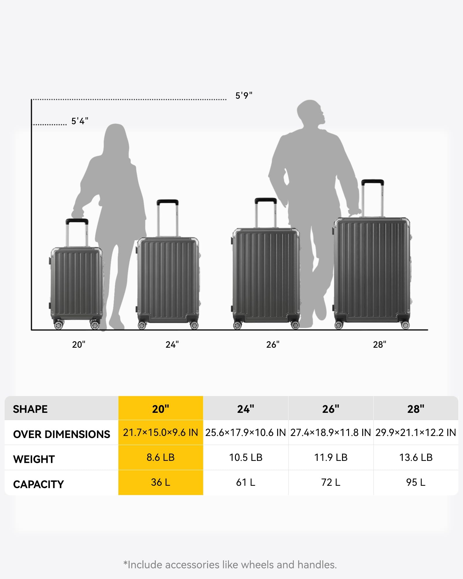 LUGGEX Zipperless Luggage with Spinner Wheels - Polycarbonate Aluminum Hard Shell Suitcase, Checked-Large 26-Inch,Charcoal Metallic