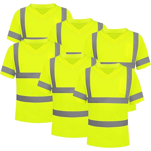 Geyoga 6-Pack Class 3 High Visibility Shirts - Reflective Safety Shirts, Breathable Short Sleeve