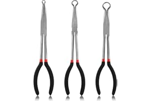 KAKALOTE 3pcs 11'' Hose Gripper Plier Set, Long Reach Hose Grip Pliers 5/16 Inch,1/2 Inch,3/4 Inch Ring Nose Hose Pliers, Offset Spark Plug Boot Removal Pliers for Narrow Space