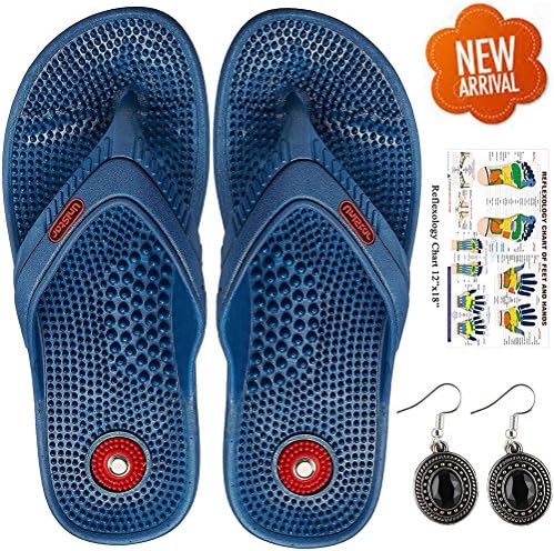 Escor Combo Kit Acupressure Slippers Sandals Unisex for Pain Relief & Total Health Care + One Pair Earring Set - U04 (6, Blue)