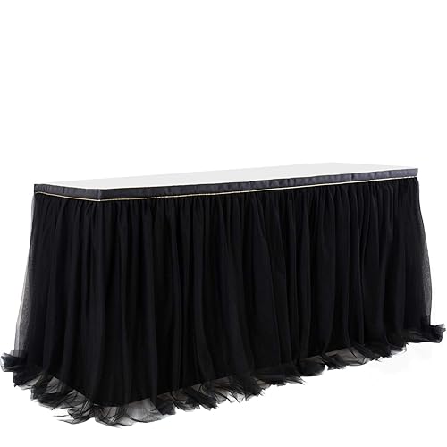 Suppromo Black Tulle Table Skirts for Birthday Party Hallowwen 6ft