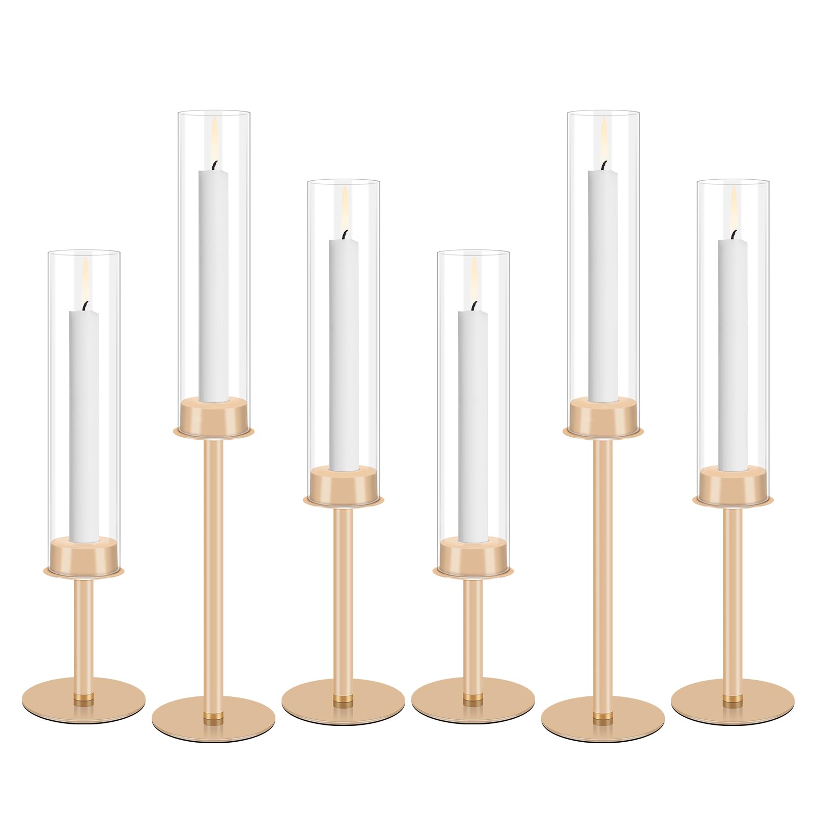 Photo 1 of 6Pcs Gold Candle Holders, Glass Hurricane Candlestick Holders Gold, Candle Holders for Pillar Candles, for Home Decor, Wedding, Dinning, Party Decorative (Golden Glass)