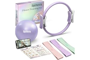 EgoNova Pilates Ring Set: 14-Inch Magic Circle with Dual Padded Handles, Pilates Mini Ball, and Resistance Bands (15, 25, 35 