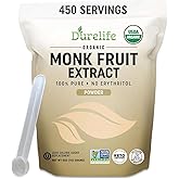 Durelife Organic 100% Pure Monk Fruit sweetener, No Erythritol, Monkfruit Extract Powder, USDA organic NON-GMO Project Verifi