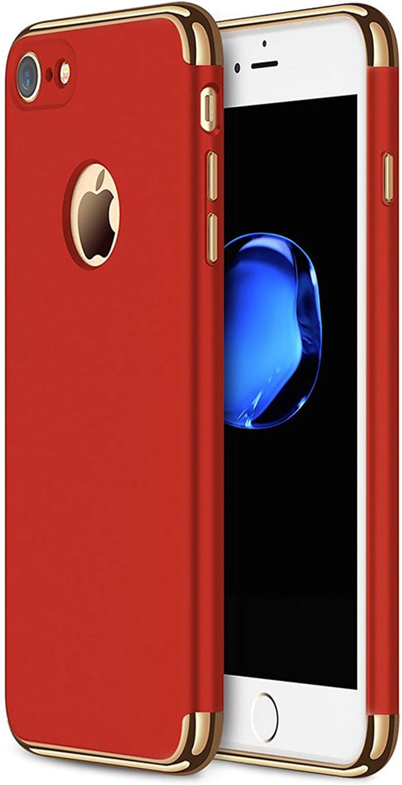 iPhone 7 Case, CROSYMX 3 in 1 Ultra Thin and Slim Hard Case Coated Non Slip Matte Surface with Electroplate Frame for Apple iPhone 7 (4.7'')(2016) - Red