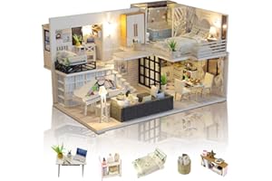 GuDoQi DIY Miniature Dollhouse Kit with Furniture and Music, Tiny House kit 1:24 Scale, Need to Assemble Around 30 Hours, Great Handmade Crafts Gift for Birthday, Christmas, Simple Life House