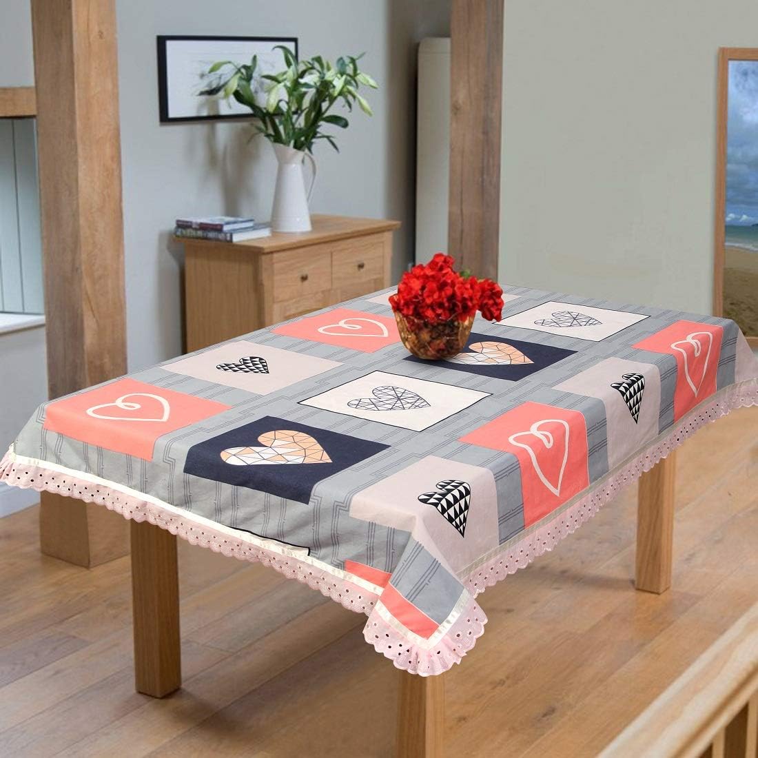 Trendz Home Furnishing- Sanmarino® 100% Cotton 4 Seater Centre 40X60 Inches Table Cover or Cloth-Pink, Light Blue