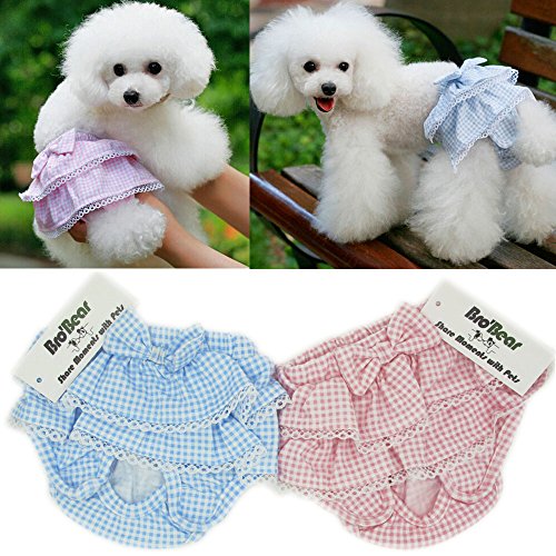 Bro'Bear Elastic Dress Design Female Puppy Sanitary Panties for Small Girl Dogs (Pack of 2(Blue+Pink), Large)