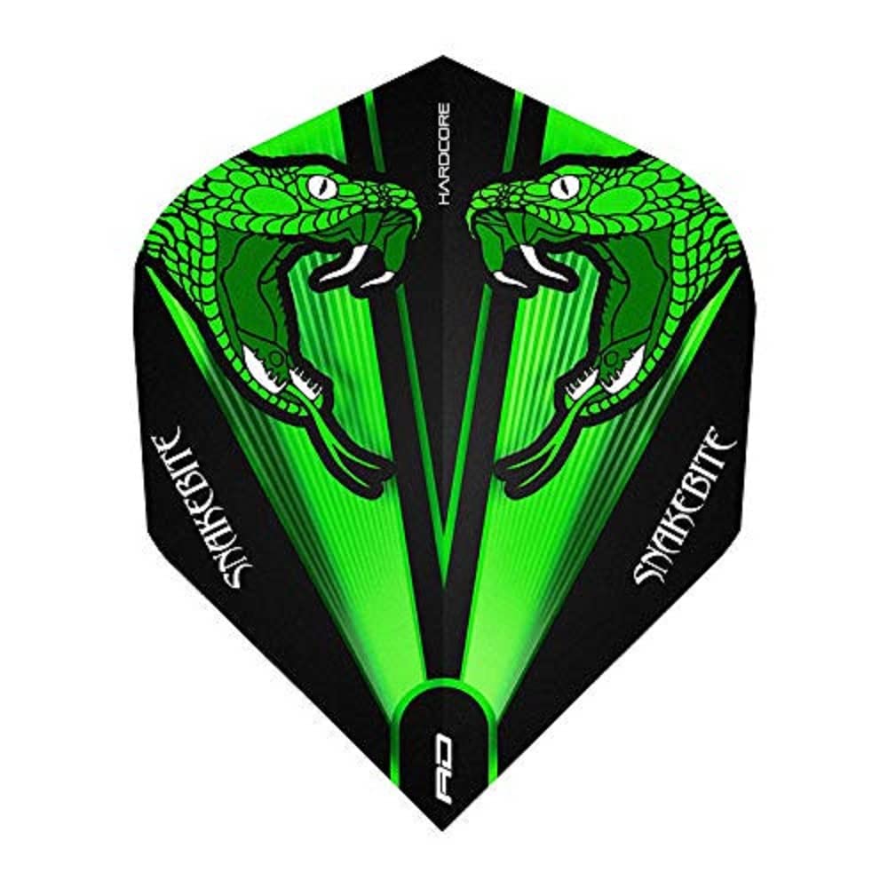 RED DRAGON Hardcore Peter Wright Snakebite Green Transparent Dart Flights - 3 sets per pack (9 flights in total)