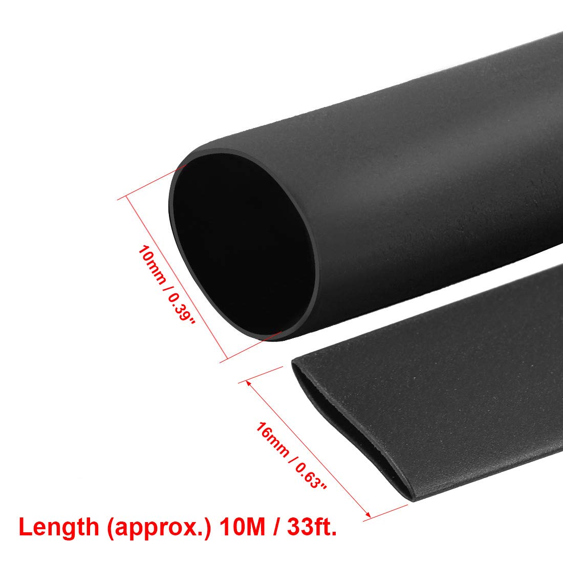 sourcing map Heat Shrink Tubing 10mm Dia 16mm Flat Width 2:1 Heat Shrink Tube Wire Wrap 33ft Black - Image 3