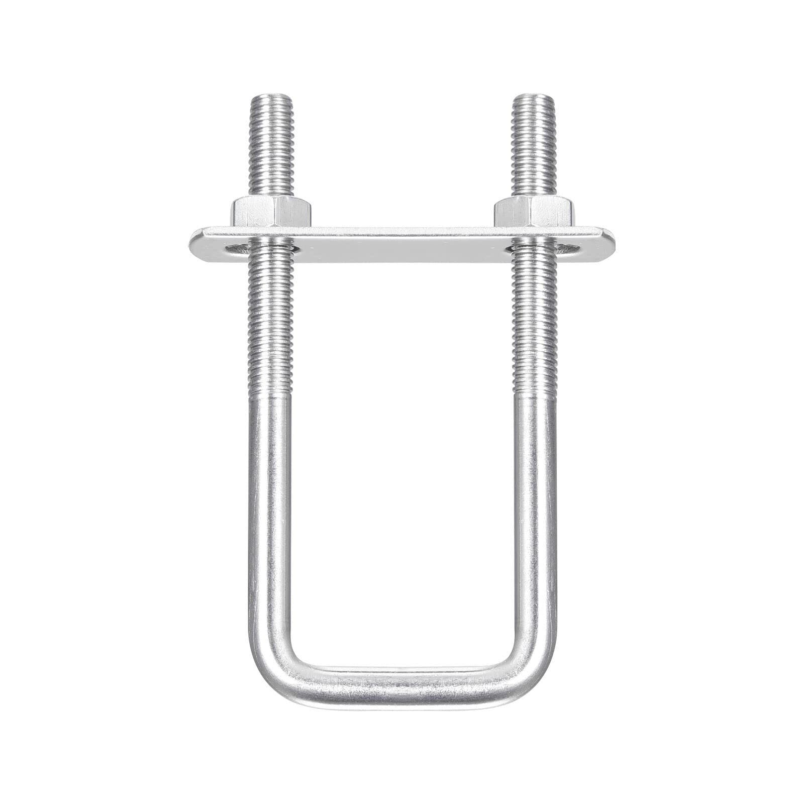 TOP-VIGOR 3 sets M8 Square U-Bolts, 35mm Inner Width 100mm Length 304 Stainless Steel U-Bolts with Nut, Plate for Building Installations Mechanical Parts Connection Cehicles Ships — image 1