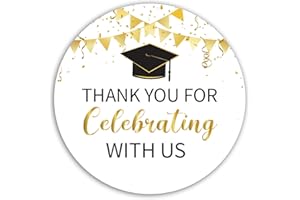 KORTTITALO 2" Gold Graduation Thank You Stickers, 50 Congrats Grad Party Round Favor Sticker Labels.