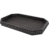 Hrastany Wood Rustic Serving Tray with Beads, Farmhouse Vintage Black Decorative Tray for Table Centerpiece, Christmas Wedding Halloween Home Decor