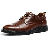 Hantatop Mens Dress Shoes Genuine Leather Lace Up Cap Toe Casual Oxford Shoes Comfortable Business Formal Derby Dress Sneakers for Office Wedding Church