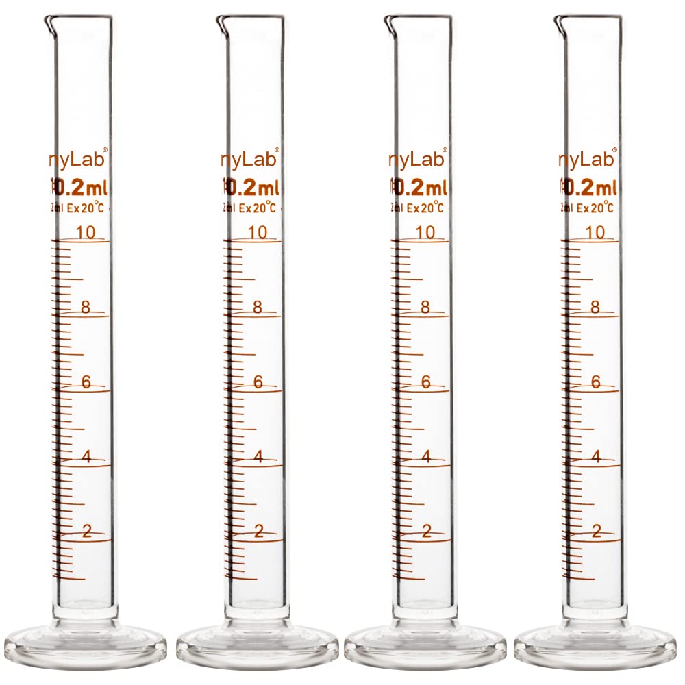 StonyLab 4-Pack Borosilicate Glass 10ml Heavy Wall Graduated Cylinder Measuring Cylinder, 10ml