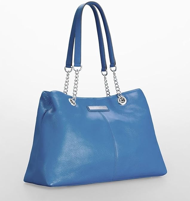 Calvin Klein Chain Detail Leather Capacity Tote Bag Blue Ink Shoes