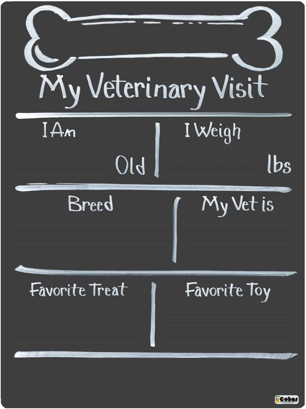 CohasVet Visit Milestone Board with Bone, Custom Text, and Professional Chalkboard Surface, 9 by 12 Inches, No Marker