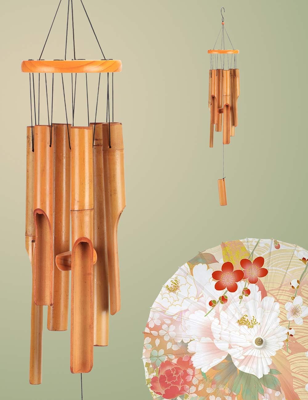 Afirst Bamboo Wind Chimes 30" Classic Wooden Wind Chimes Outdoor with 6