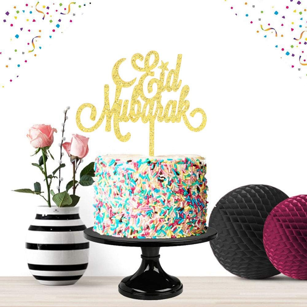 Eid Mubarak with a Moon Gold Cake Topper Party Decor 2019 Ramadan Islamic Photo Prop Muslim Islam Celebration Eid Party