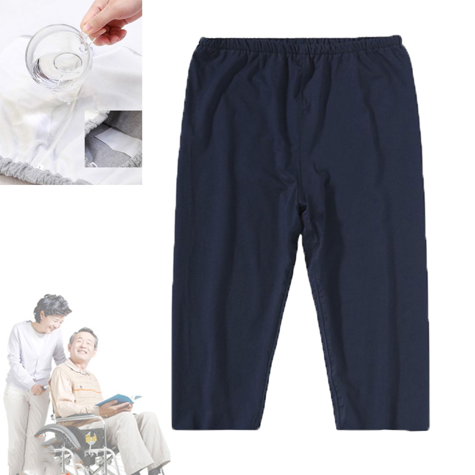 Photo 1 of Yodilala TPU Incontinence Care Trousers, Washable Elastic Adjustable Patient Care Trousers, Ideal for Bedridden Patients, Elderly, Mobility Impaired, Women on Periods (Blue, M)