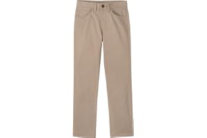 Nautica Boys' School Uniform Twill Chino Khaki Pants, Flat Front, Comfortable Waistband with Zip Closure & Stretch