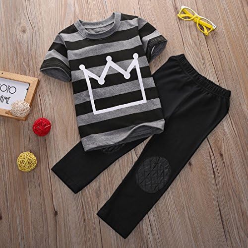 Magical Baby Little Boys Short Sleeve Striped Crown Print T-Shirt and Pants Outfit