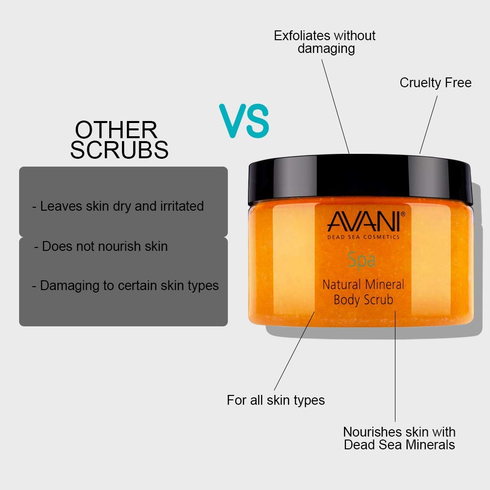 Avani Natural Mineral Body Scrub - Dead Sea Salt, Vitamin E, Jojoba, Sunflower, Sweet Almond - Exfoliating Formula for All Skin Types - Milk/Honey : Dead Sea Salt Scrub : Beauty