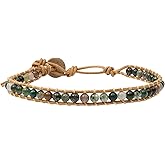 Infinityee Ankle Bracelet Woven Light Brown Leather Vintage Handmade Hippie Bohemian Gypsy Boho Unisex Anklet for Men, Women, Teenager (Jasper stone)