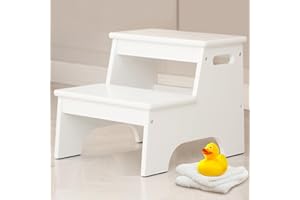 Forbena Wood Toddler Step Stool for Bathroom Sink, White Kids Toilet Step Stool for Potty Training, Small Child Baby Girl Boy 2 Stepping Stool with Handle for Kitchen Counter Nursery Bedroom Closet