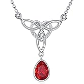 PYTALI Sterling Silver Celtic Knot Irish Pear Shaped Ruby Moissanite Pendant Necklace for Women Necklace Women's Pendant Jewelry Gift Birthday Christmas