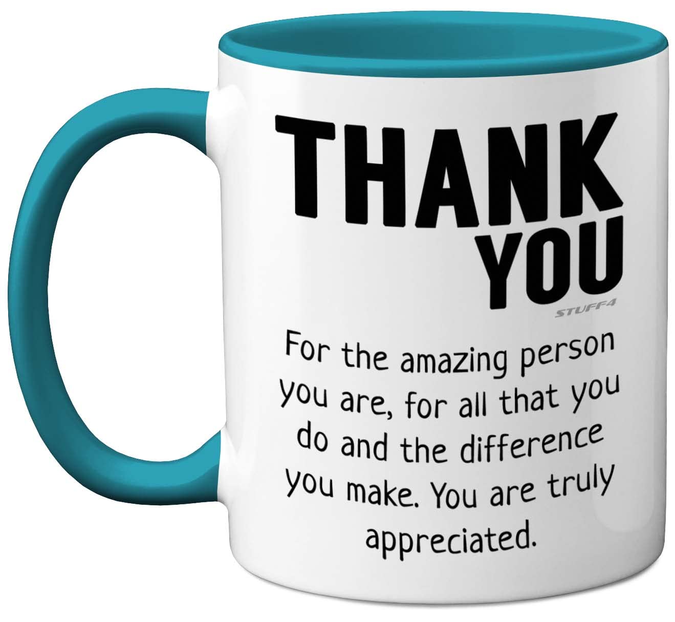 Stuff4 Thank You Mug - Gift for Best Friend, Leaving Gifts for Colleagues Boss Friends Men Women, Thank You Teacher Mug, 11oz Light Blue Handle Ceramic Premium Leaving Men Women