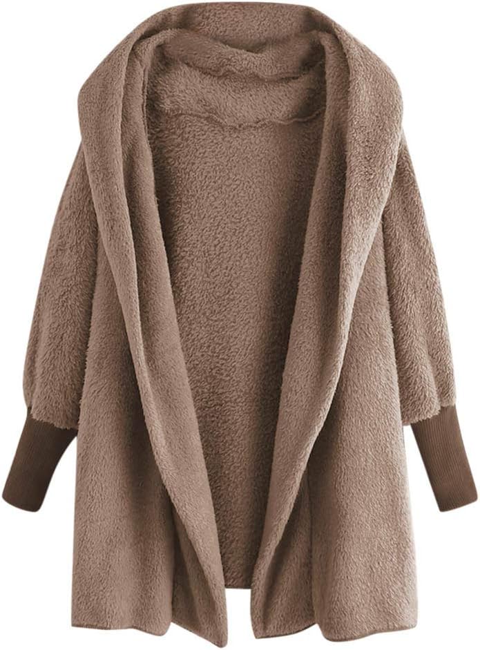 Moonuy Fashion Womens Winter Pocket Zipper Long Sleeve Plush Hoodie Sweater Coat Warm Jacket Coat