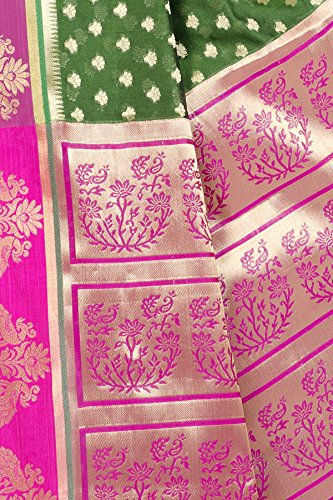 Chandrakala Women's Green Cotton Silk Banarasi Saree,Free Size(1251GRE) - Thumbnail 4
