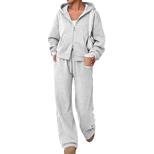 Trendy Queen Womens 2 Piece Cropped Sweat Sets Lounge Fall Sweatsuits | Zip Up, Oversized Hoodie, Wide Leg Sweatpants, Airpor