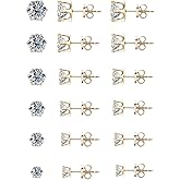 6 Pairs Silver 316L Stainless Steel Earrings Set Transparent Cubic Zirconia Ear Stud Fashion Trendy 18G Cartilage 6 Claw Buckle Butterfly Backs Clip Earring For Women Men 3-8MM