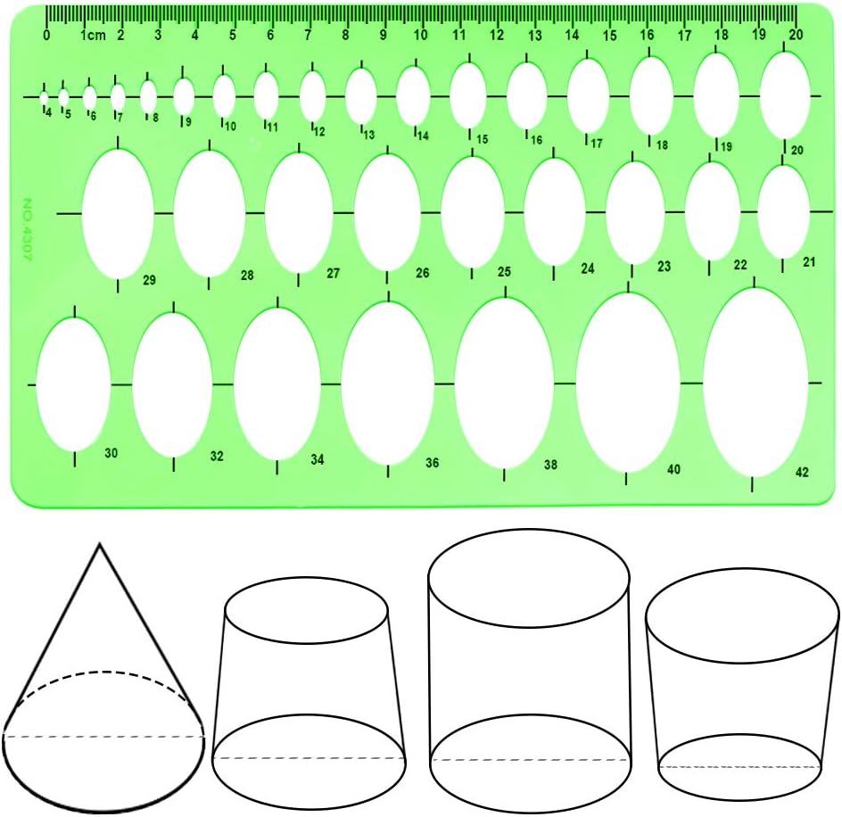 Circle and Oval Template, 4 Pack Clear Green Plastic Measuring Template Ruler Geometric Ruler Template for Office and School, Building Formwork, Drawing Templates : Office Products