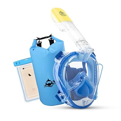 Ninja Shark Snorkel Mask Full Face Set - Upgraded Unique face Feature - Adjustable Head Straps - Anti-Fog &amp; Anti-Leak - 180 Degrees Panoramic View - Detachable Camera Mount - Designed by Divers