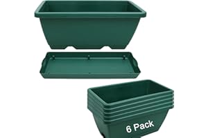 Beyoung 6 Packs Window Box Planter, 14 x 7.4 x 5.8 Inches Green Flower Window Boxes Plastic Vegetable Planters, for Windowsill, Patio, Garden, Home Décor, Porch, Yard