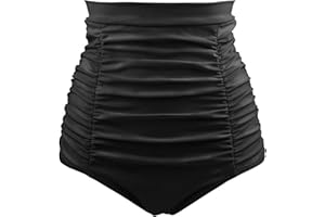 PIKBIU Women's High Waisted Bikini Bottom Retro Ruched Swim Bottoms Bathing Suit Tummy Control Swim Short Tankinis Brief